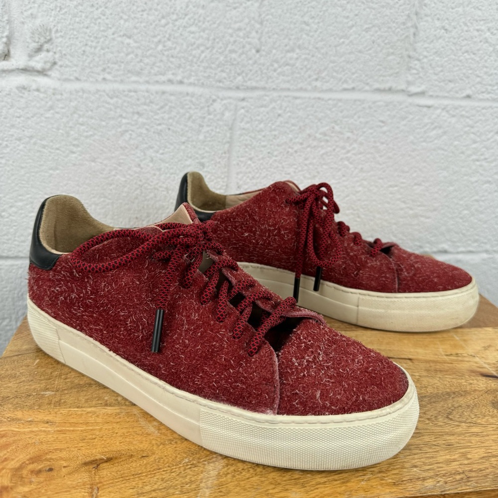 Axel Arigato Men’s Clean 90 Sneakers – Red Fuzzy Suede / Leather Heel Size US 10